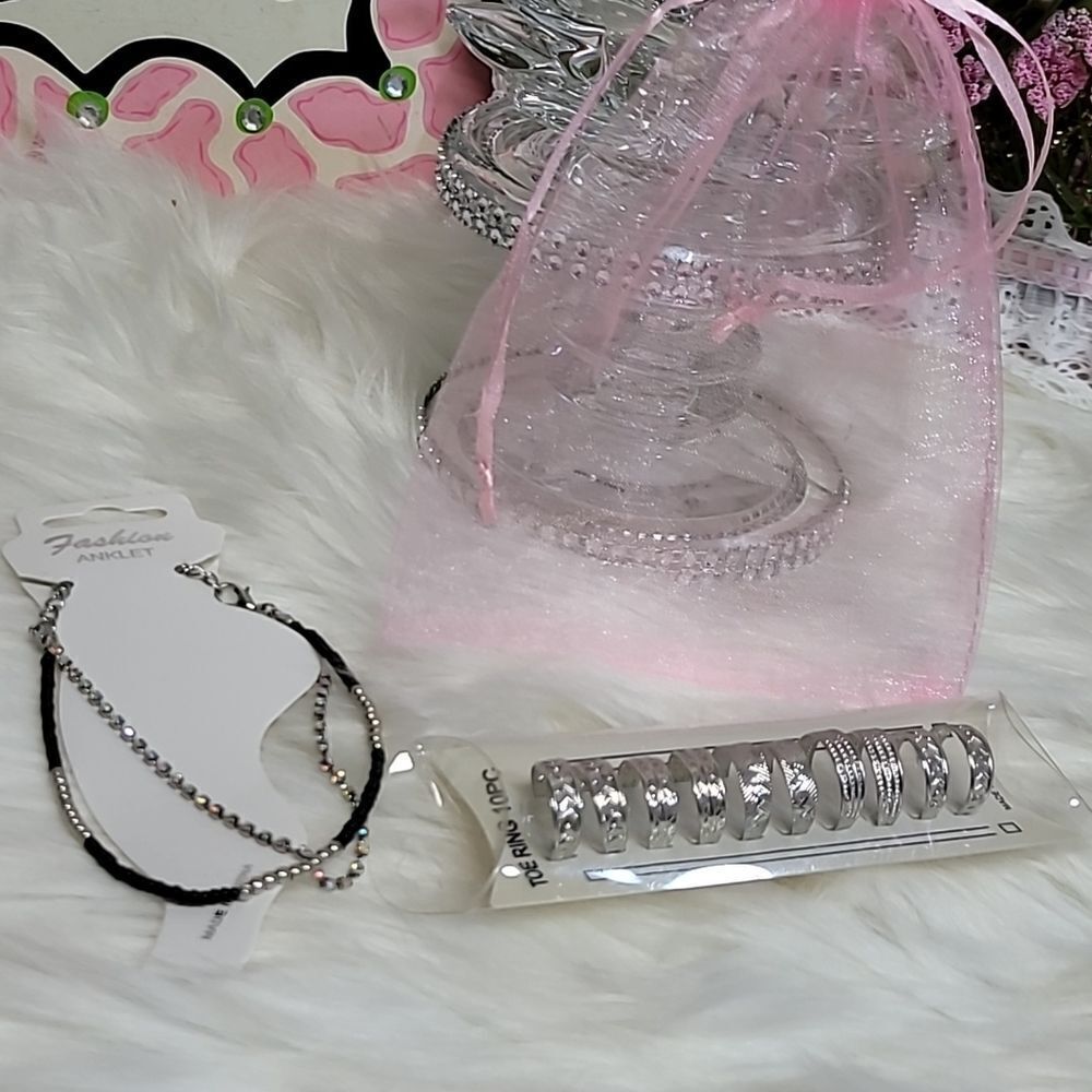 1523 TOE RING AND ANKLE BRACELET SET WITH GIFT BAG - Picture 2 of 4